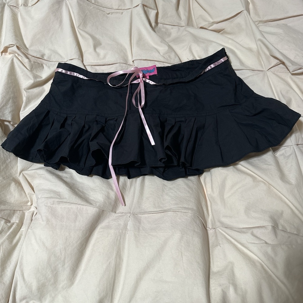 Black Skirt with Pink Ribbon Detail